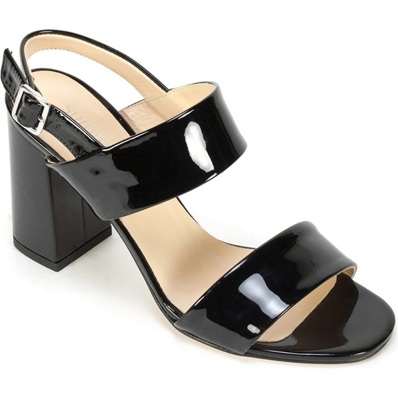Summit - Made in Italy Shoes - MADE IN ITALY Summit Morna Black Patent Leather Slingback Block Heel Sandals 39